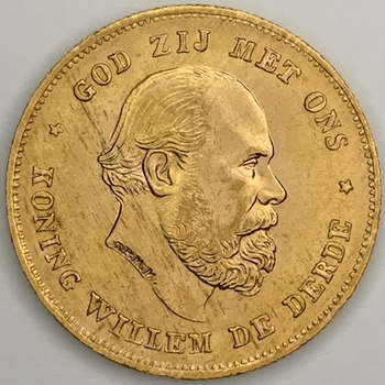 ●一点モノ● オランダ 1875年ウィレム3世 年号冠上 10ギルダー金貨  極未 AU