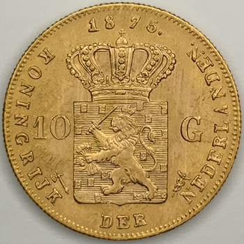 ●一点モノ● オランダ 1875年ウィレム3世 年号冠上 10ギルダー金貨  極未 AU