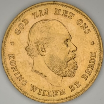 ●一点モノ● オランダ 1875年 ウィレム3世 10ギルダー金貨  極未 MS scratched