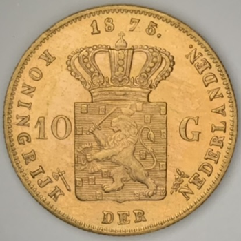 ●一点モノ● オランダ 1875年 ウィレム3世 10ギルダー金貨  極未 MS scratched