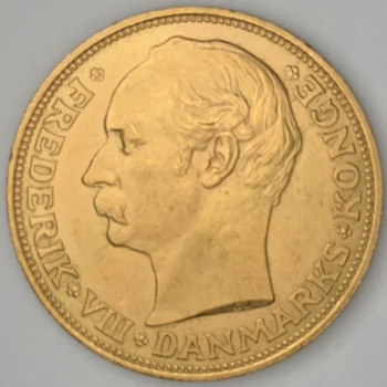 ●一点モノ● デンマーク 1910年 フレデリック8世 20クローネ金貨  極美+ AU