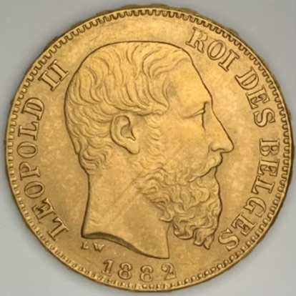 ○一点モノ○ ベルギー 1882年 レオポルド2世 20フラン金貨 極未 MS