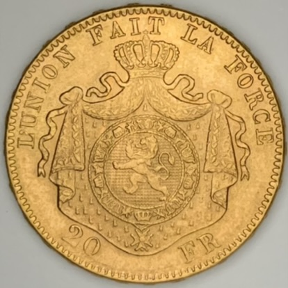 ○一点モノ○ ベルギー 1882年 レオポルド2世 20フラン金貨 極未 MS