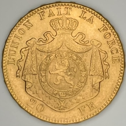 ○一点モノ○ ベルギー 1882年 レオポルド2世 20フラン金貨 極未 MS 