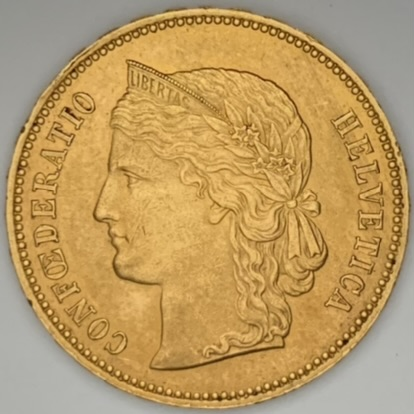 ●一点モノ● スイス 1894年 少女頭像 20フラン金貨  未使用