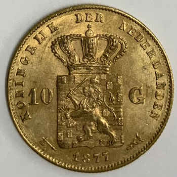 ●一点モノ● オランダ 1877年KM106 ウィレム3世 10ギルダー金貨 美/極美