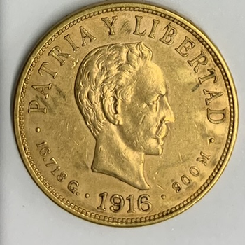 ●一点モノ● キューバ 1916年KM20/Y14 ホセ・マルチ像 10ペソ金貨  極美+