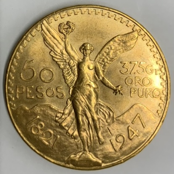 ●一点モノ● メキシコ 1947年KM481/Y60 勝利の女神 50ペソ再鋳貨金貨  極未　MS