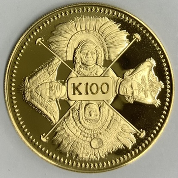 ●一点モノ● パプアニューギニア 1979年KM14 通常貨 4人の顔図 100キナ金貨  プルーフ
