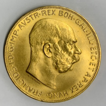 ●一点モノ● オーストリア 1915年KMｰ2819 フランツ・ヨセフ 100コロナ再鋳金貨  未使用　MS