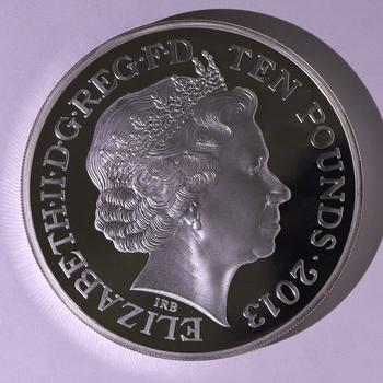 ●一点モノ● 英国 2013年エリザベス2世 戴冠60周年 10ポンド銀貨 プルーフ 白い曇り有/オリジナルケース入