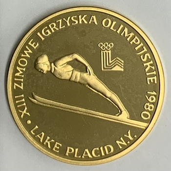 ●一点モノ● ポーランド 1980年13回冬季OP　レークプラシッド ジャンプ図 2000ズロチ金貨  プルーフ