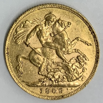 ●一点モノ● カナダ 1909年CKM14 エドワード7世 1ソブリン金貨 美品