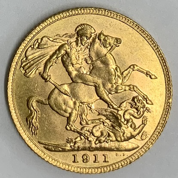 ●一点モノ● カナダ 1911年CKM20 ジョージ5世 1ソブリン金貨  極/未