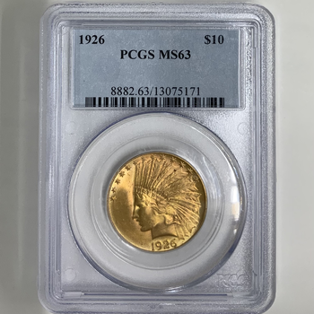 ●一点モノ● アメリカ 1926年 KM130 インディアン頭像 10ドル金貨 未使用 PCGS：MS63　