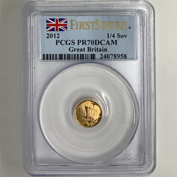 ●一点モノ● 英国 2012年 エリザベス女王在位60年 特別デザイン 1/4ソブリン金貨 プルーフ PR70DCAM　FirstStrike　