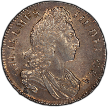 ●一点モノ● 英国 1700年 KM494.3 ウイリアム3世 1クラウン銀貨 極美+ PCGS：AU58　