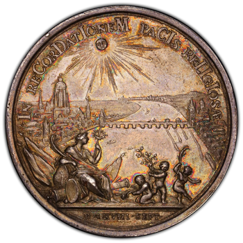 ●一点モノ● フランクフルト 1755年 宗教平和200年 都市景観図 銀メダル 極美 PCGS：SP58　