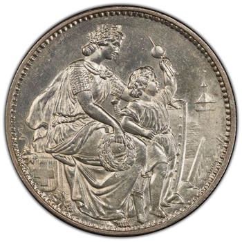 ●一点モノ● スイス 1865年 KMS8 連邦射撃祭 シャファウゼン州 5フラン銀貨 未使用 PCGS：MS64　
