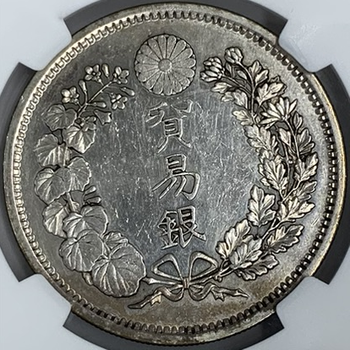 ●一点モノ● 日本 1876(明治9)年 貿易銀   極美/未 トーン良好 【NGC：Cleaned UNC Detail】