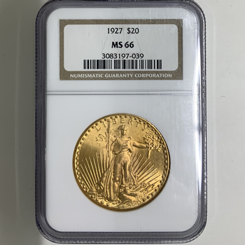 ●一点モノ● アメリカ 1927年 KM131 女神立像 20ドル金貨 未使用 NGC：MS66　
