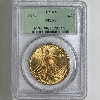 ●一点モノ● アメリカ 1927年 KM131 女神立像 20ドル金貨 未使用 PCGS：MS65　