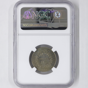 ●一点モノ● フランス 1881年 Maz-2247 女神頭像 20サンチーム試鋳洋銀貨 未使用 NGC：MS65　