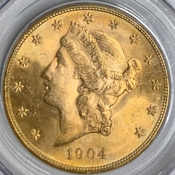 ●一点モノ● アメリカ 1904年SKM74.3 女神頭像 20ドル金貨 【PCGS:MS64】 未使用