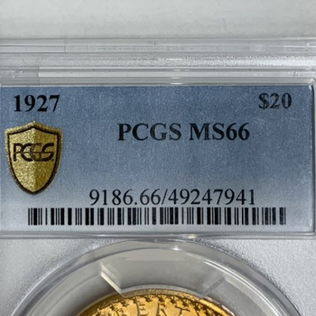 ●一点モノ● アメリカ 1927年KM131 女神立像 20ドル金貨 完全未使用 【PCGS:MS66】