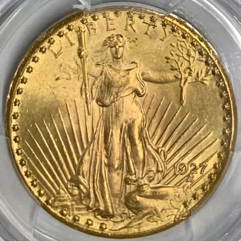 ●一点モノ● アメリカ 1927年KM131 女神立像 20ドル金貨 完全未使用 【PCGS:MS66+】