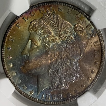 ●一点モノ● アメリカ 1898年OKM110 モルガンダラー 1ドル銀貨 未使用 【NGC：MS64★　トーン好】