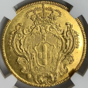 ●一点モノ● ブラジル 1790年KM226.2 マリア1世 6400レイ金貨 極美/未 【NGC：MS63】