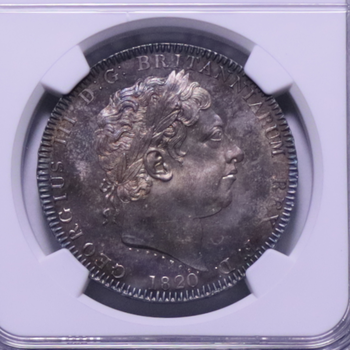 ●一点モノ● 英国 1820年LXKM675 ジョージ3世像 1クラウン銀貨 未使用 【NGC：MS65】