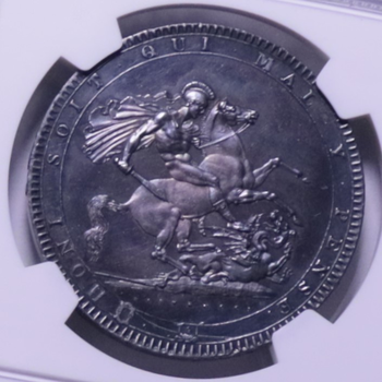 ●一点モノ● 英国 1820年LXKM675 ジョージ3世像 1クラウン銀貨 未使用 【NGC：MS65】