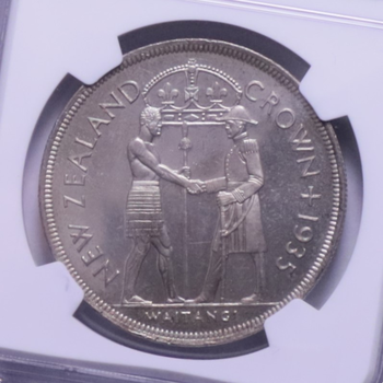 ●一点モノ● ニュージーランド 1935年KM6 ジョージ5世像 ワイタンギ条約記念 1クラウン銀貨 プルーフ 【NGC：PF67】