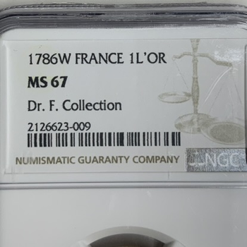 ●一点モノ● フランス 1786年C83／F475 ルイ16世 1ルイドール金貨 完全未使用 【NGC：MS67】