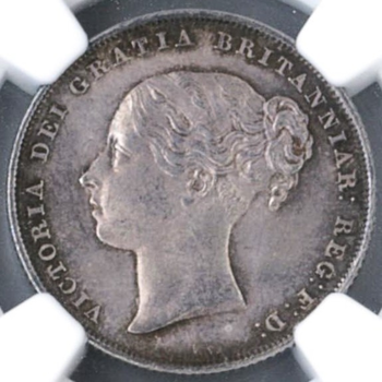 ●一点モノ● 英国 1844年 KM734.1 ヴィクトリア女王像 ヤングヘッド 1シリング銀貨 未使用 【NGC：MS64】