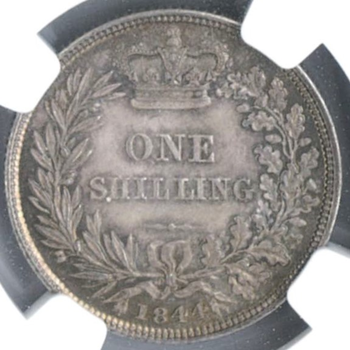 ●一点モノ● 英国 1844年 KM734.1 ヴィクトリア女王像 ヤングヘッド 1シリング銀貨 未使用 【NGC：MS64】