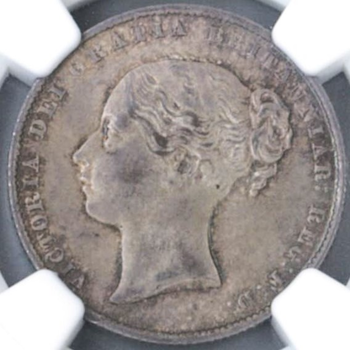 ●一点モノ● 英国 1859年 KM734.1 ヴィクトリア女王像 ヤングヘッド 1シリング銀貨 未使用 【NGC：MS64】