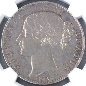 ●一点モノ● 英国 1845年 KM741 ヴィクトリア女王像 ヤングヘッド 1クラウン銀貨 極美 【NGC：AU55】