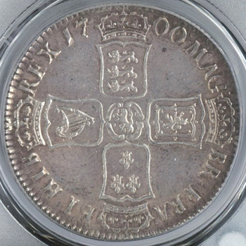 ●一点モノ● 英国 1700年 KM494.3 ウィリアム3世像 1クラウン銀貨 極美＋ 【PCGS：AU58】