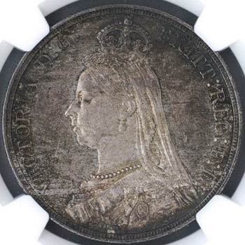 ●一点モノ● 英国 1887年 KM765 ヴィクトリア女王像　ジュビリーヘッド 1クラウン銀貨 未使用 【NGC：MS64】