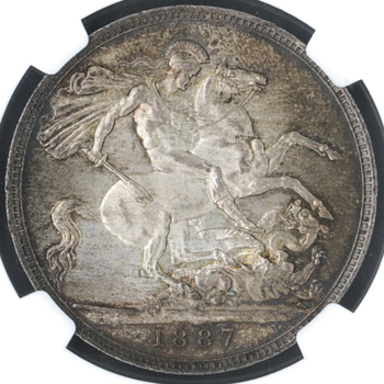 ●一点モノ● 英国 1887年 KM765 ヴィクトリア女王像　ジュビリーヘッド 1クラウン銀貨 未使用 【NGC：MS64】