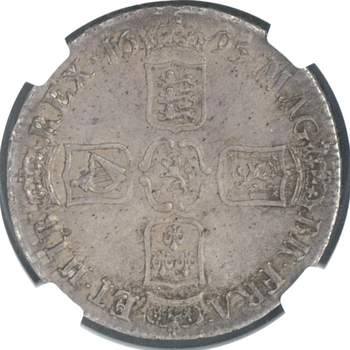 ●一点モノ● 英国 1695年 KM486 ウィリアム3世像 1クラウン銀貨 未使用 【NGC：MS62+】