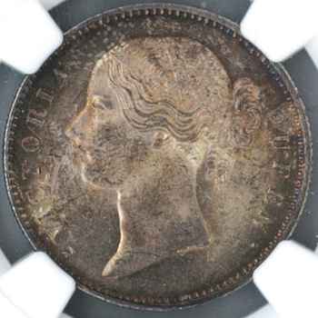 ●一点モノ● 英領インド 1840年B&C KM458.1 ヴィクトリア女王像 1ルピー銀貨 極美／未 【NGC：MS63】