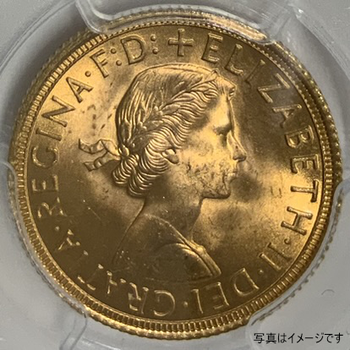 ●一点モノ● 英国 1958年 KM908/Y137  エリザベス2世像 1ソブリン金貨 未使用 【PCGS:MS65】