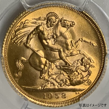 ●一点モノ● 英国 1958年 KM908/Y137  エリザベス2世像 1ソブリン金貨 未使用 【PCGS:MS65】