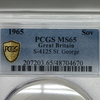 ●一点モノ● 英国 1965年 KM908/Y137  エリザベス2世像 1ソブリン金貨 未使用 【PCGS:MS65】