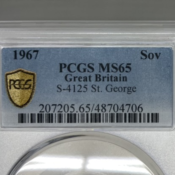 ●一点モノ● 英国 1967年 KM908/Y137  エリザベス2世像 1ソブリン金貨 未使用 【PCGS:MS65】