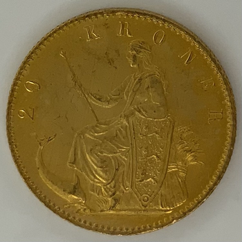 ●一点モノ● デンマーク 1873年 通常貨クリスチャン九世像 20クローナー金貨 未使用- MS